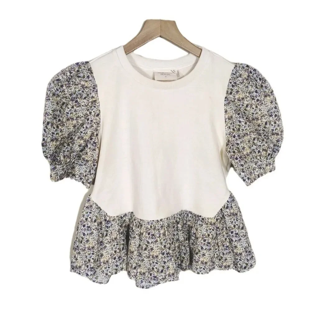Hyacinth House Womens Cottagecore Romantic Puff Sleeve Peplum Top XS Floral - Picture 4 of 9